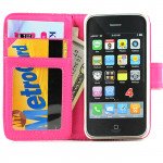 Wholesale iPhone 4S / 4 Simple Flip Leather Wallet Case (Hot Pink)